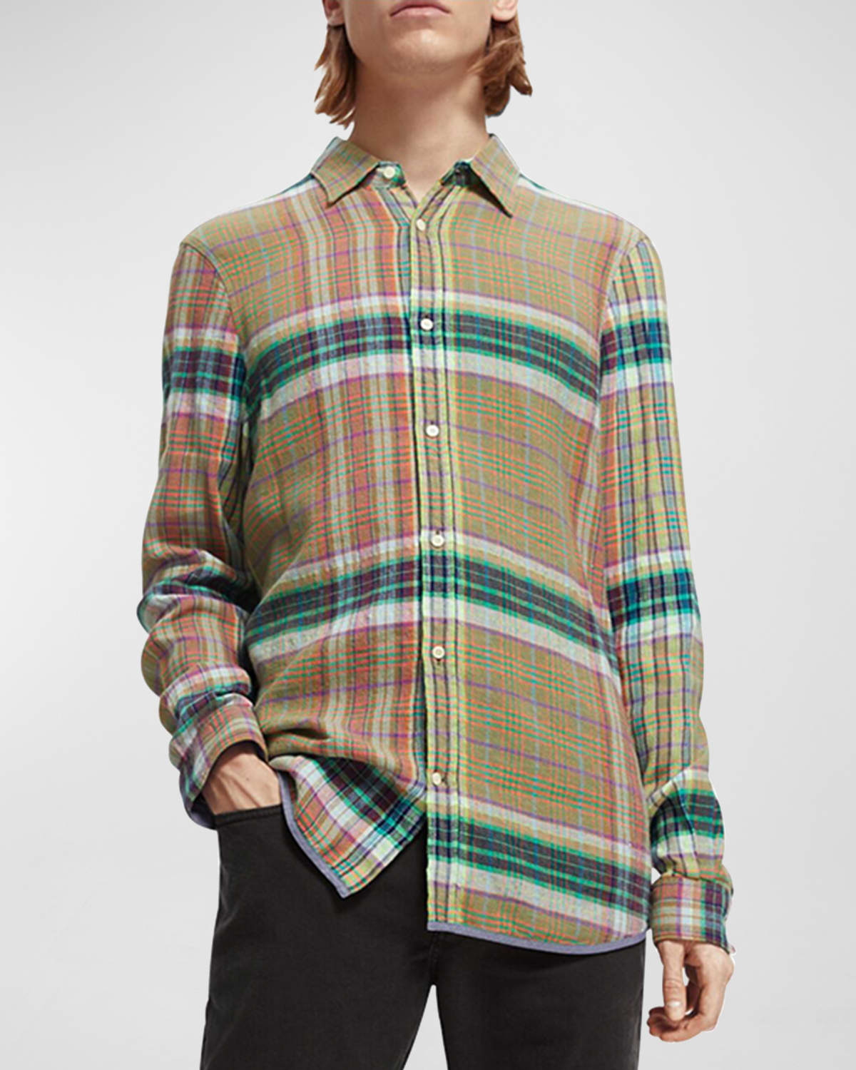 Scotch & Soda Men's Gradient Check Flannel Sport Shirt | Neiman Marcus