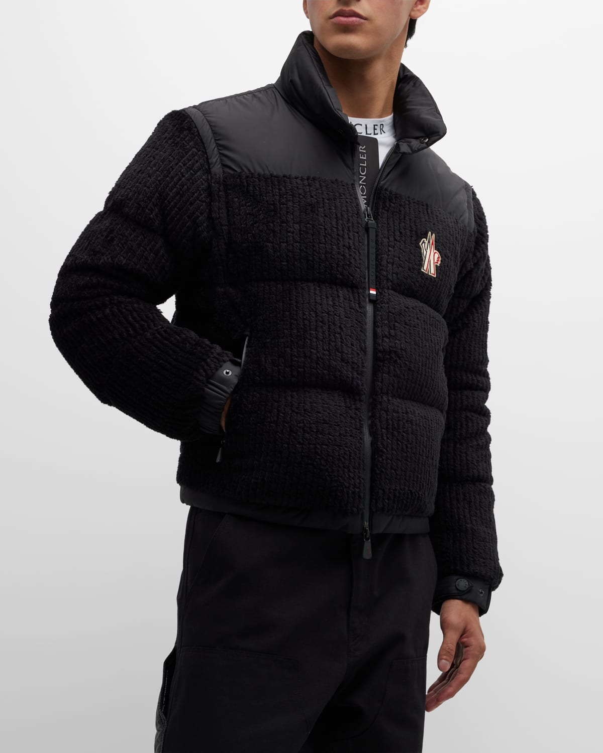 MONCLER GRENOBLE Yvoire Mixed Media Shearling Bomber Jacket Neiman Marcus