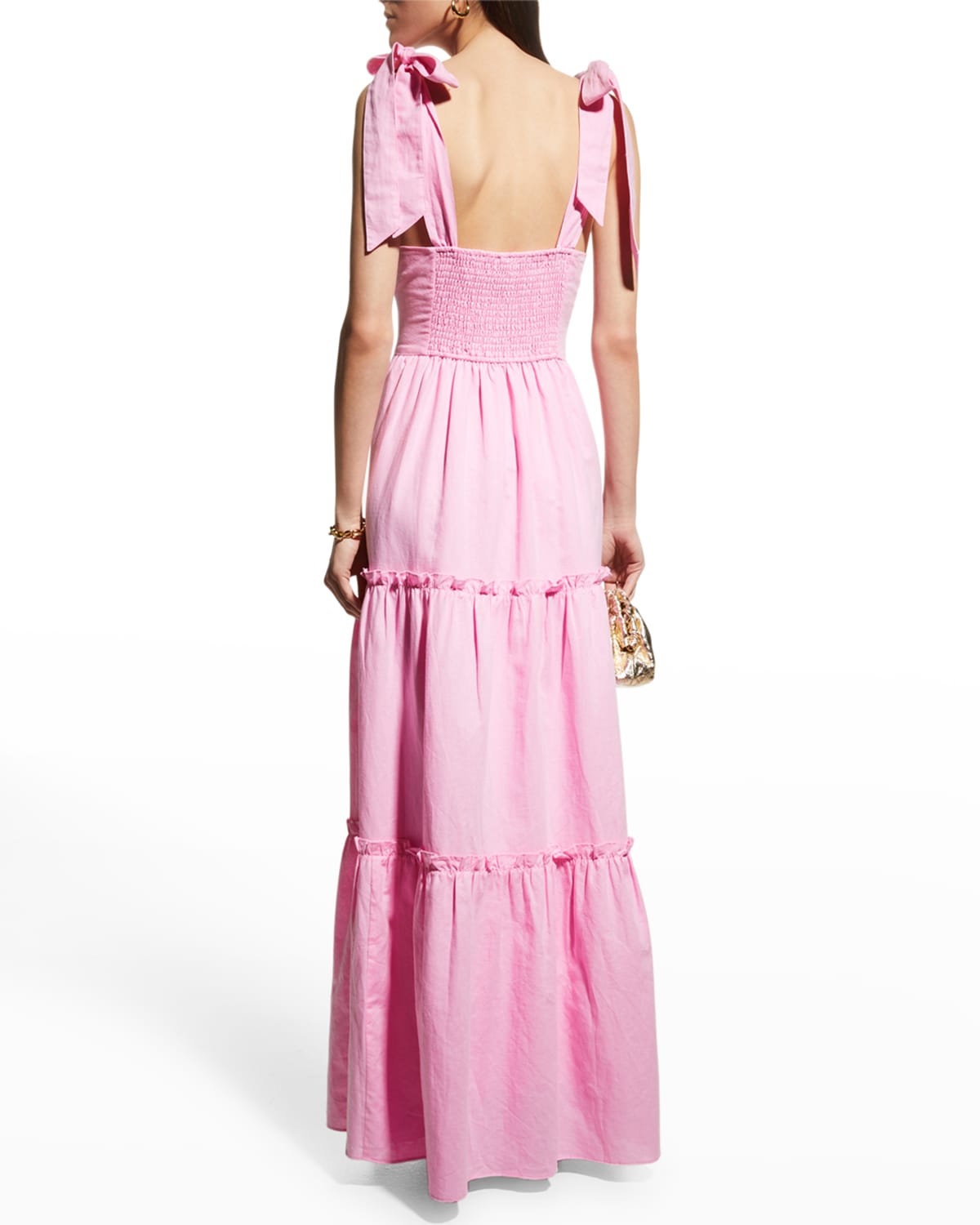 Mirya Shoulder Tie Tiered Bow Maxi Dress