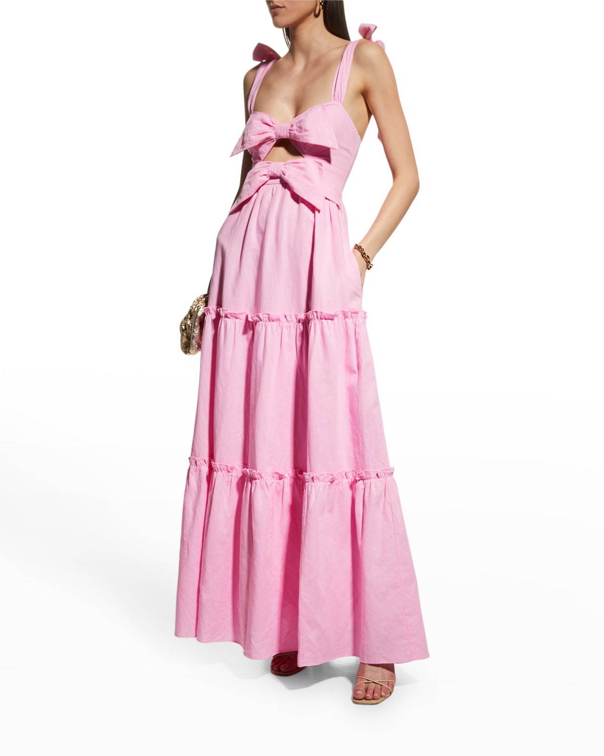 Mirya Shoulder Tie Tiered Bow Maxi Dress