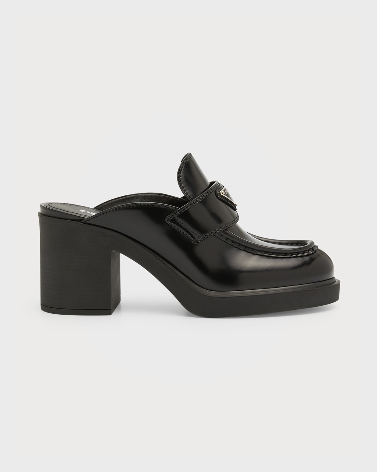 Prada Leather Logo Loafer Mules | Neiman Marcus