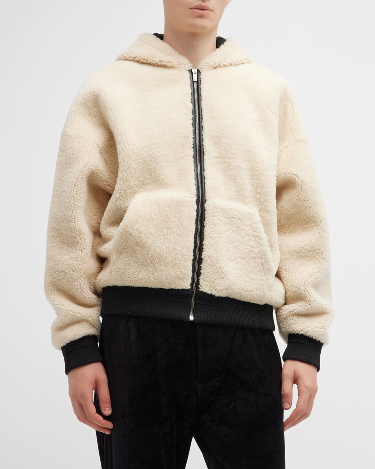 Loewe Men's Shearling Zip Hoodie | Neiman Marcus Loewe Men's Shearling Zip Hoodie | Neiman Marcus