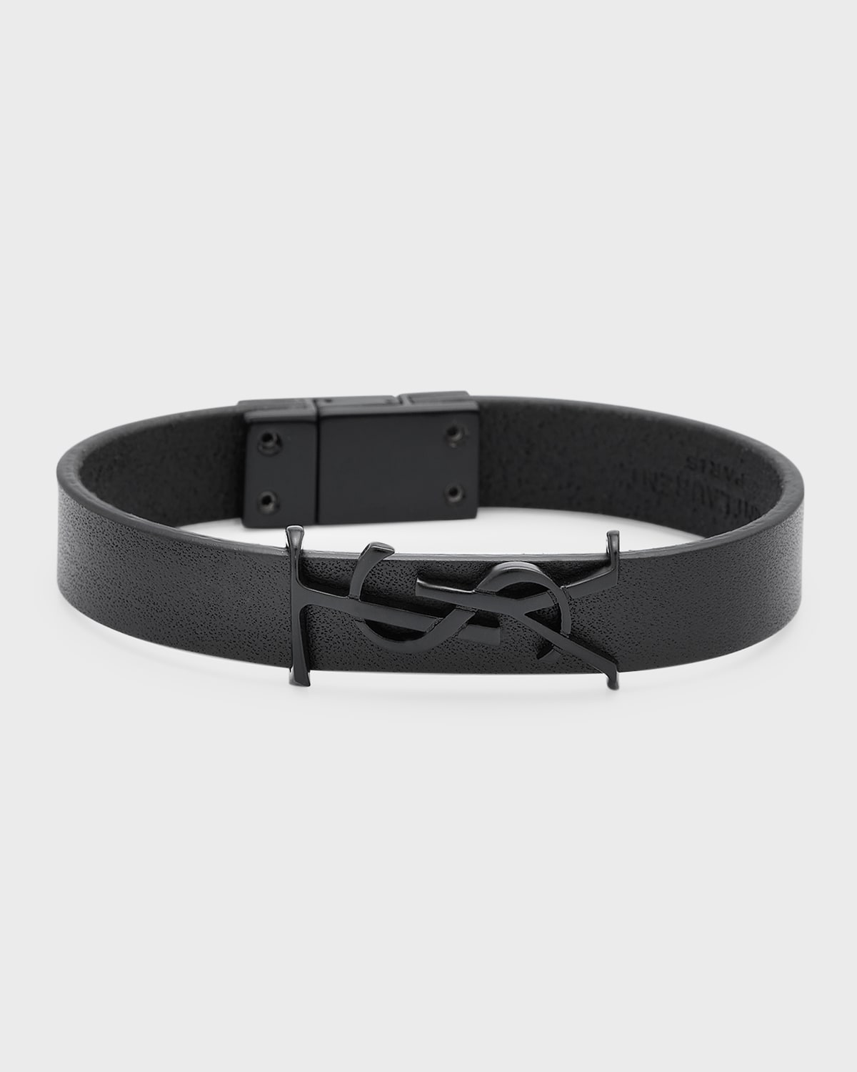 Saint Laurent Leather and Brass YSL Monogram Bracelet | Neiman Marcus