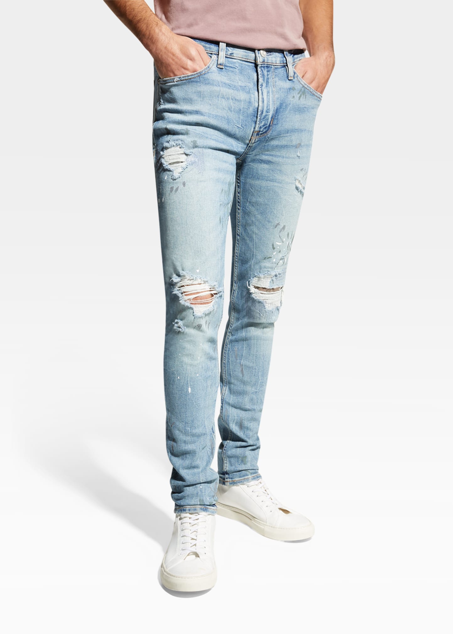Hudson Men's Zack Distressed Splatter Skinny Jeans | Neiman Marcus