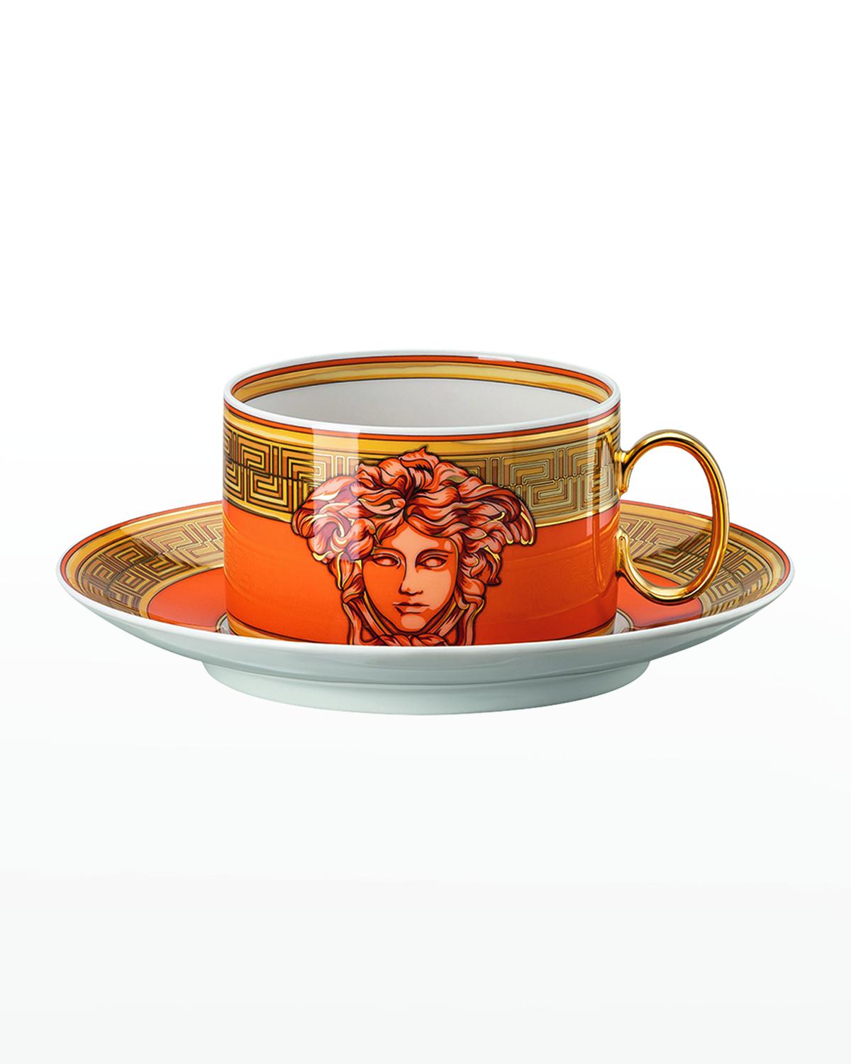 Versace Medusa Amplified Blue Coin Tea Cup and Saucer | Neiman Marcus