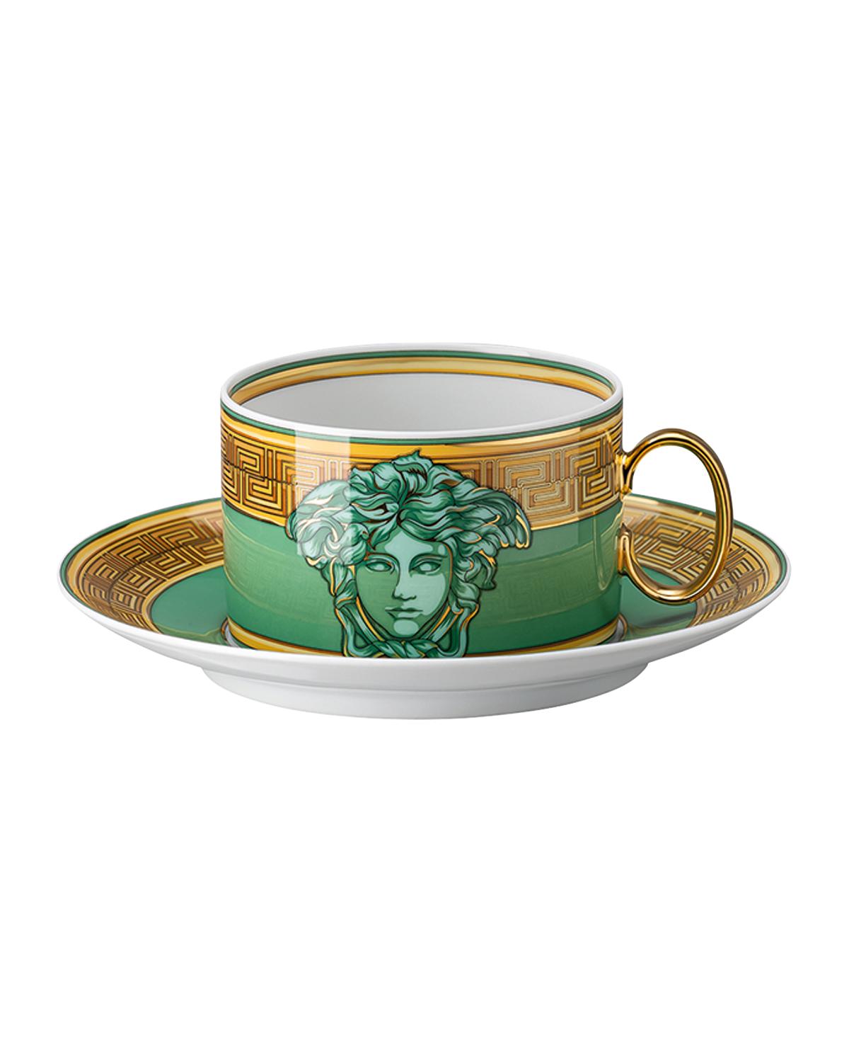 Versace Medusa Amplified Blue Coin Tea Cup and Saucer | Neiman Marcus