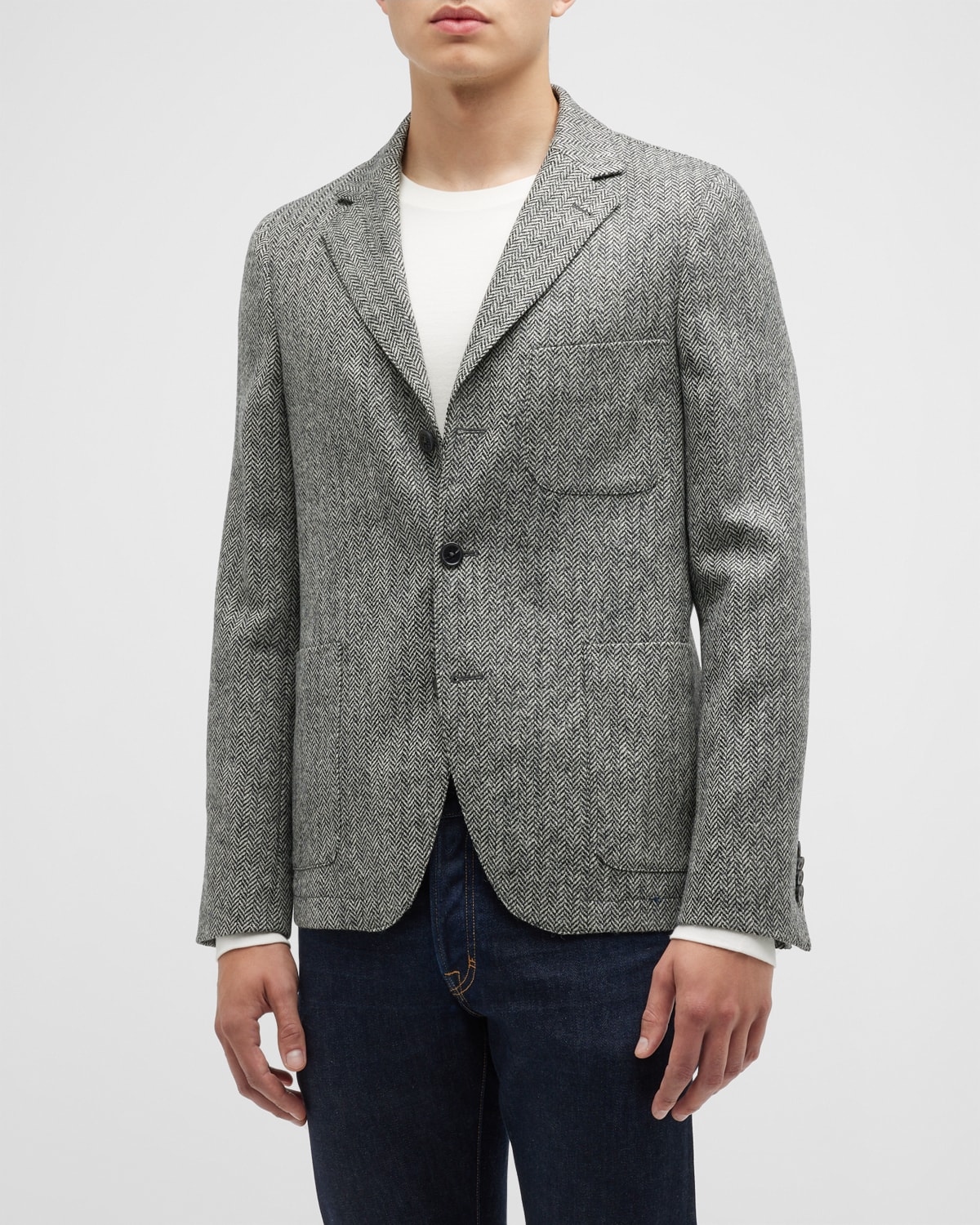 Maurizio Baldassari Men's Herringbone Camel Wool Blazer Jacket | Neiman ...