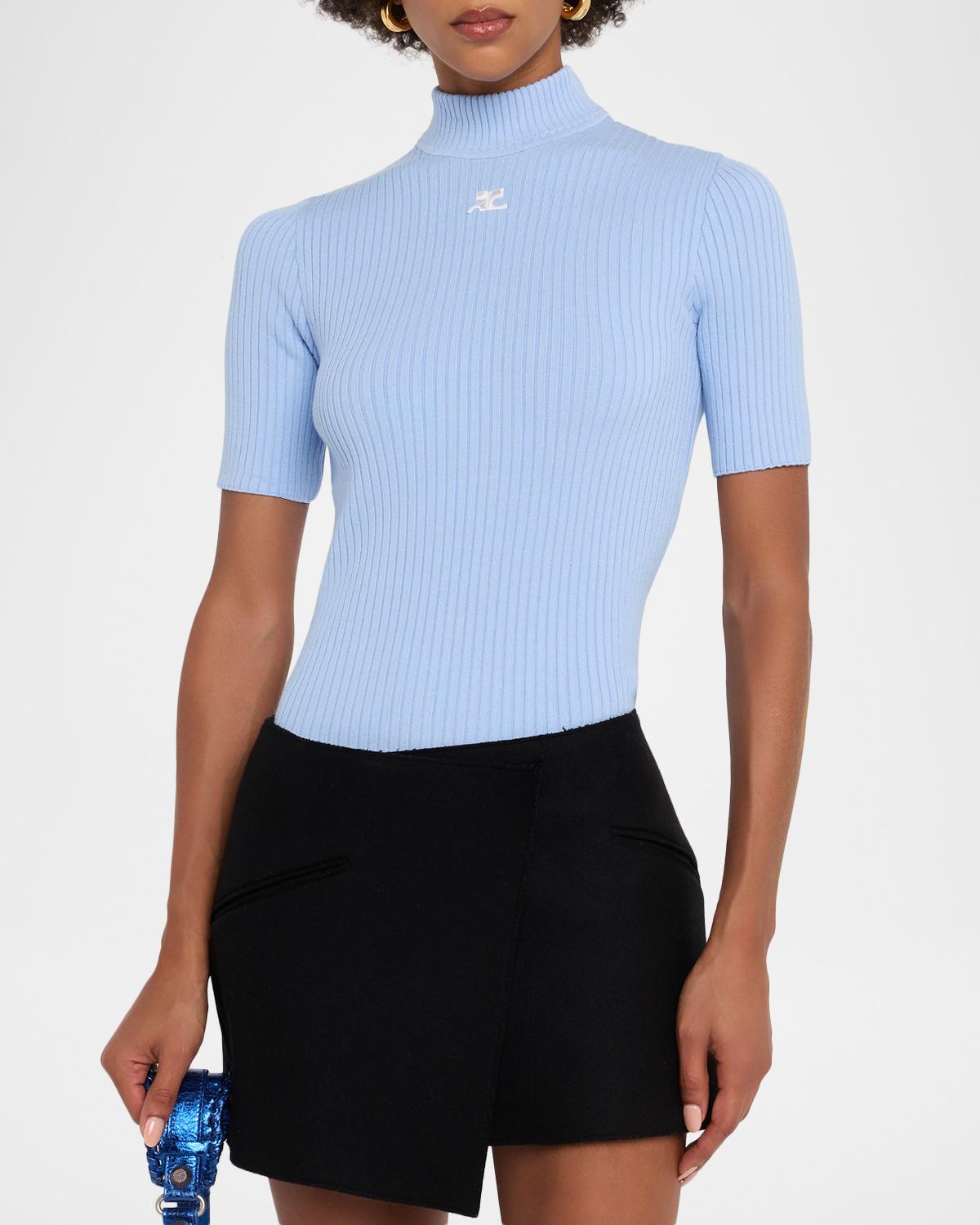 COURRÈGES 모크넥 반팔 리브 풀오버