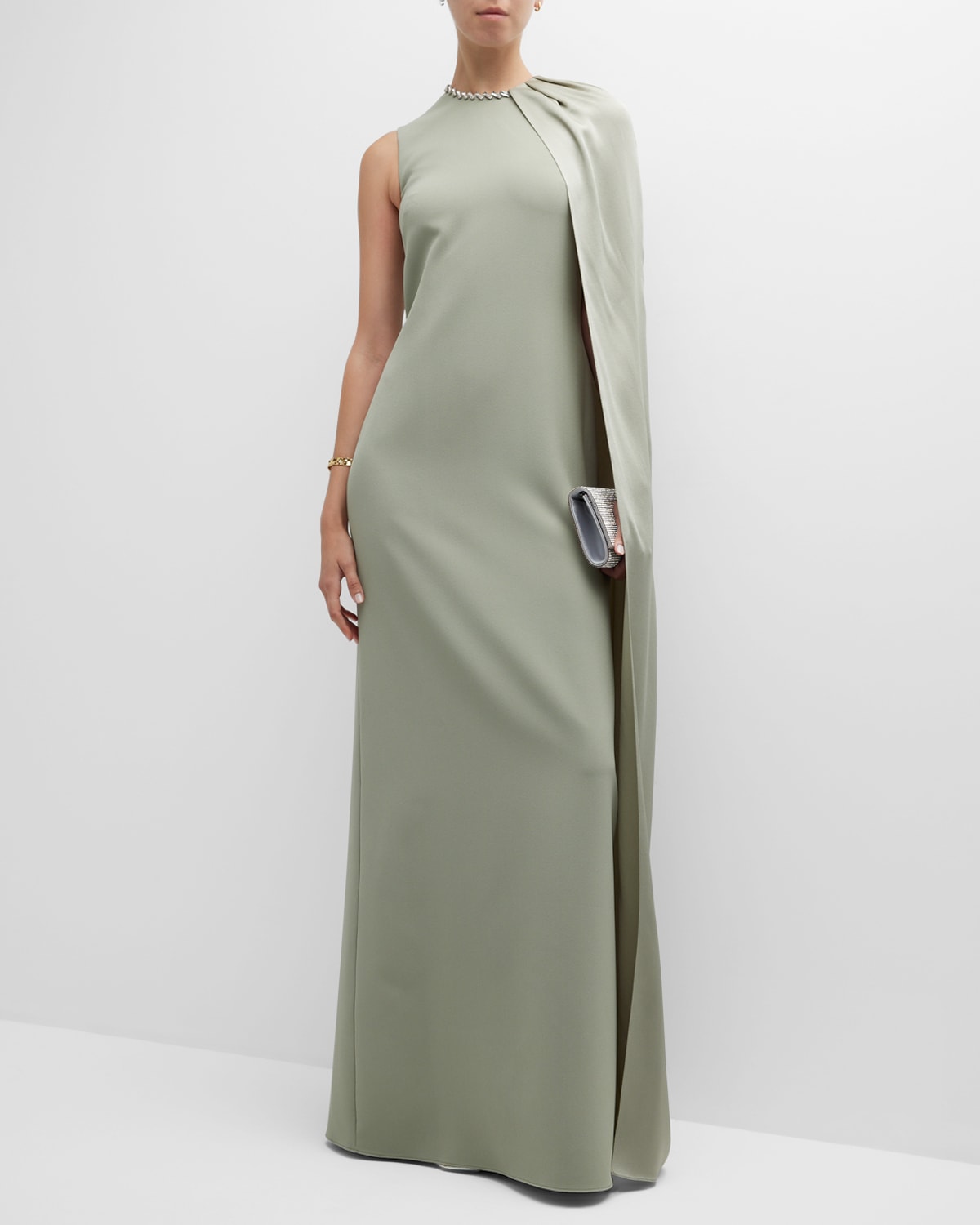 Safiyaa One-Shoulder Sequin Cape Gown | Neiman Marcus