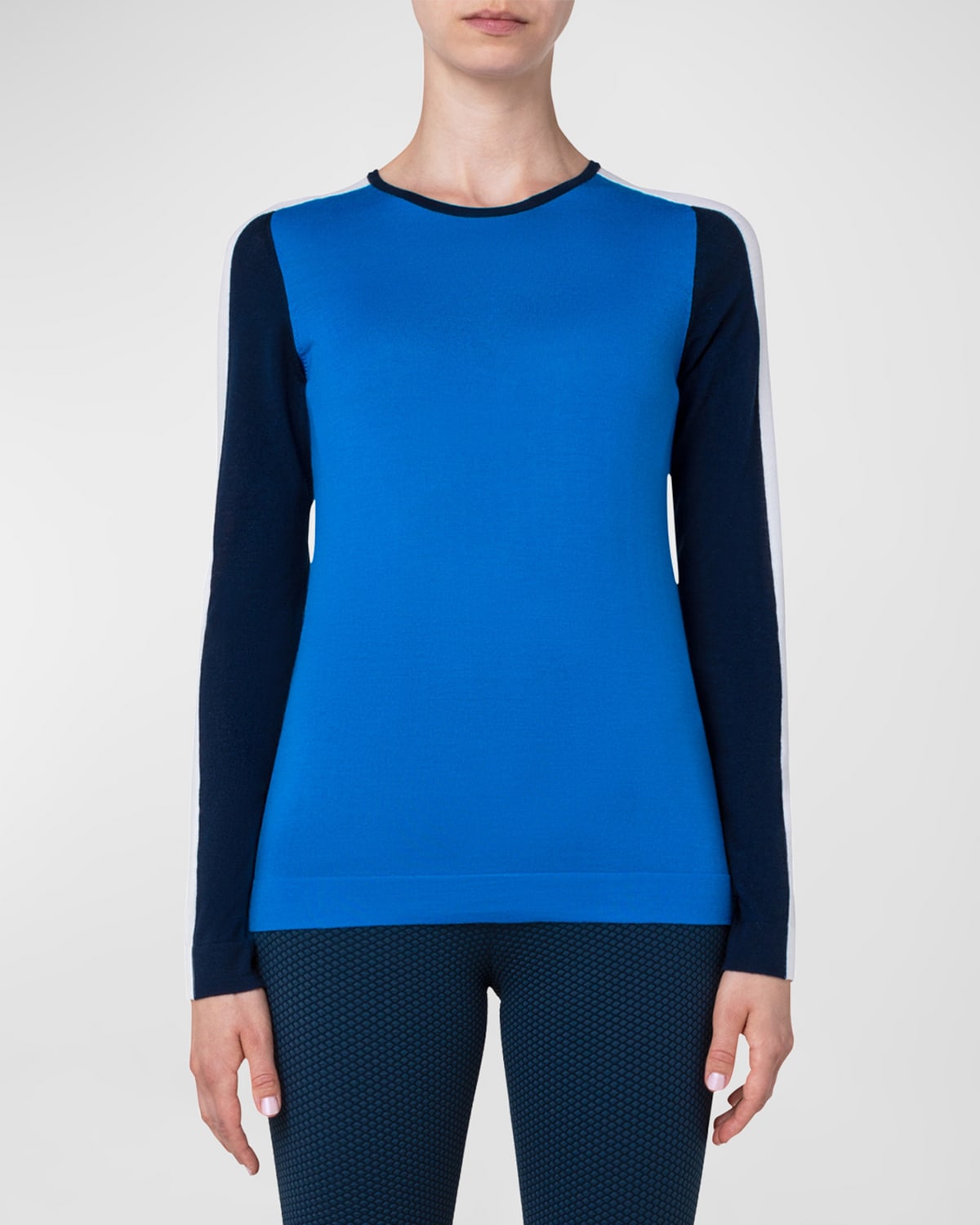 Akris punto Wool Knit Top w/ Colorblock Trim Neiman Marcus