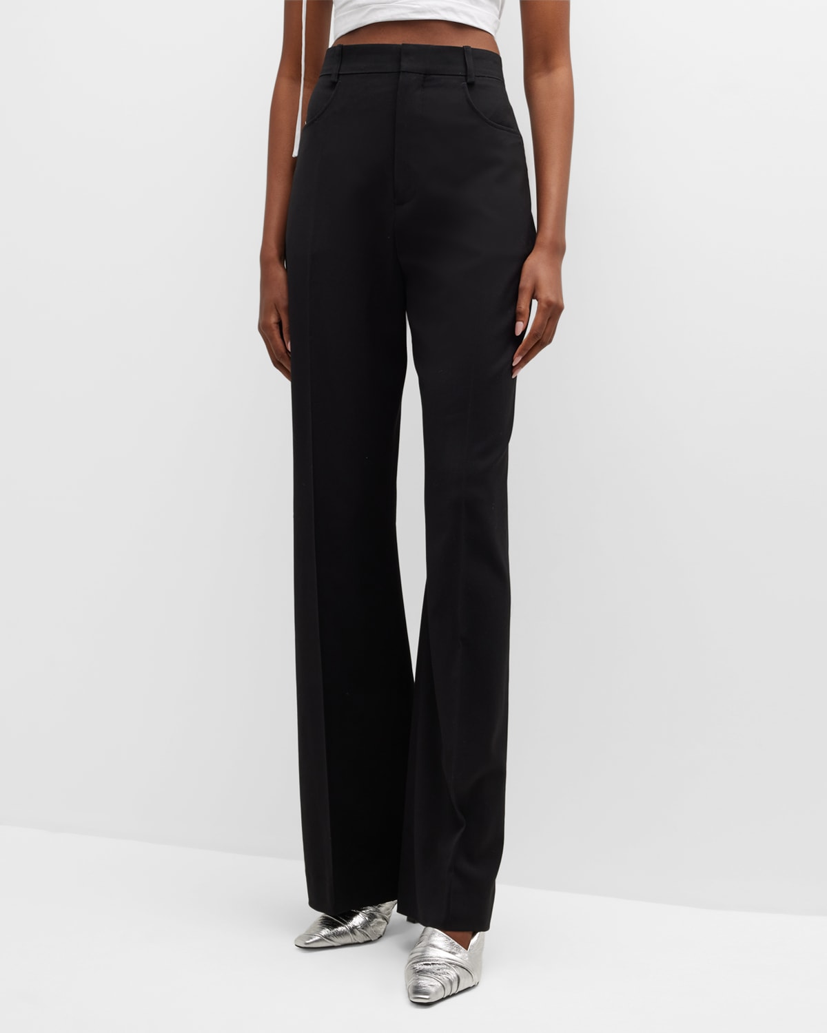 Balmain 6-Button Crepe Wide-Leg Pants | Neiman Marcus