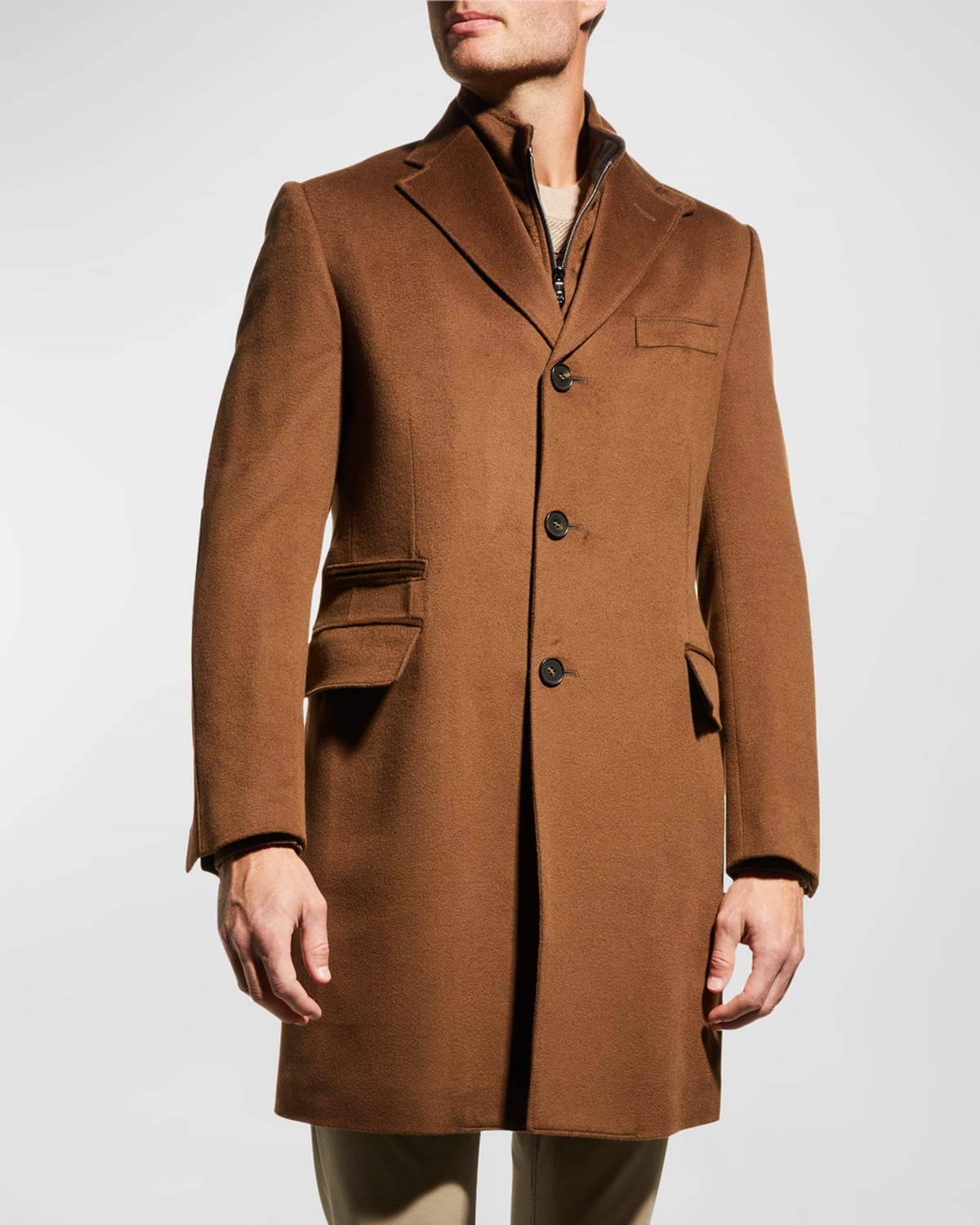 Norwegian Wool Men's Euro Topcoat w/ Detachable Bib | Neiman Marcus