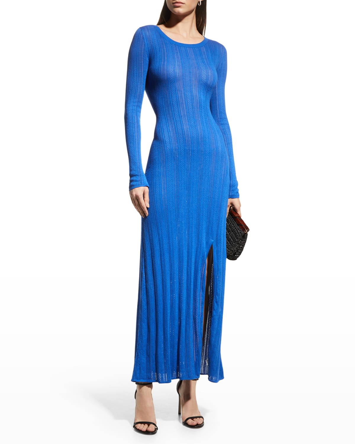 Arden | White High-Neck Split Maxi Dress With Lace Sleeves