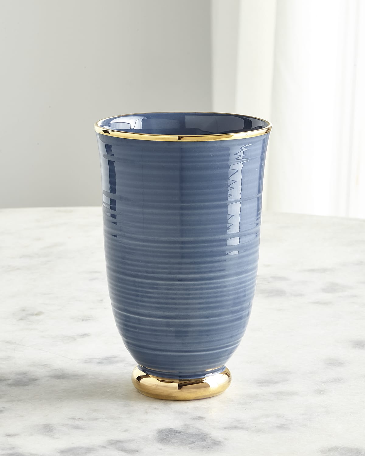 AERIN Ribbed Marion Round Ceramic Vase Neiman Marcus