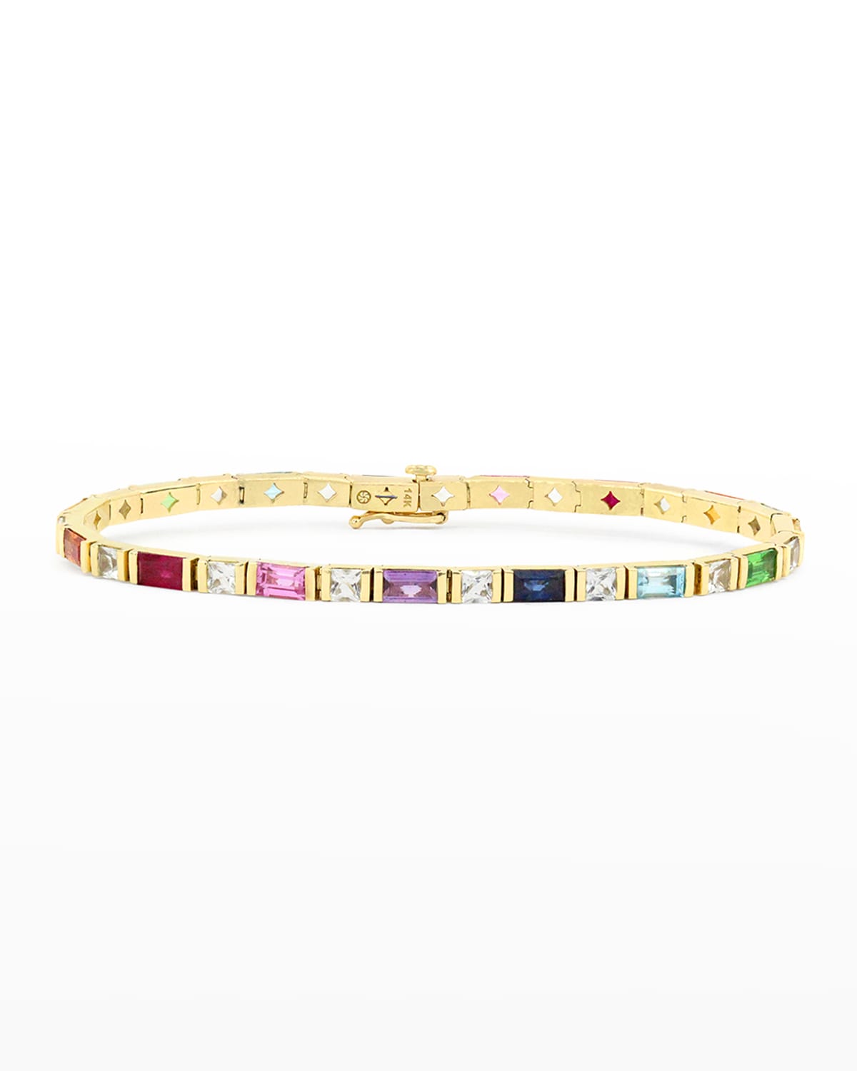 Stevie Wren 14k Gold Sapphire and Turquoise Rainbow Tennis Bracelet