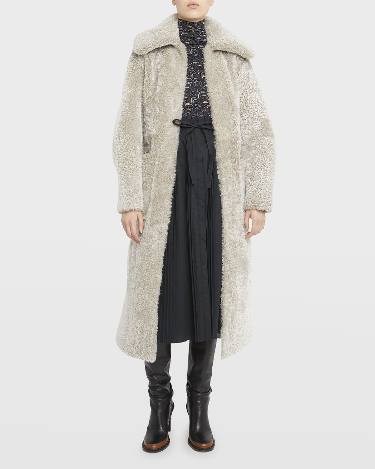 Theory Soft Open-Front Belted Lamb Shearling Fur Coat | Neiman Marcus