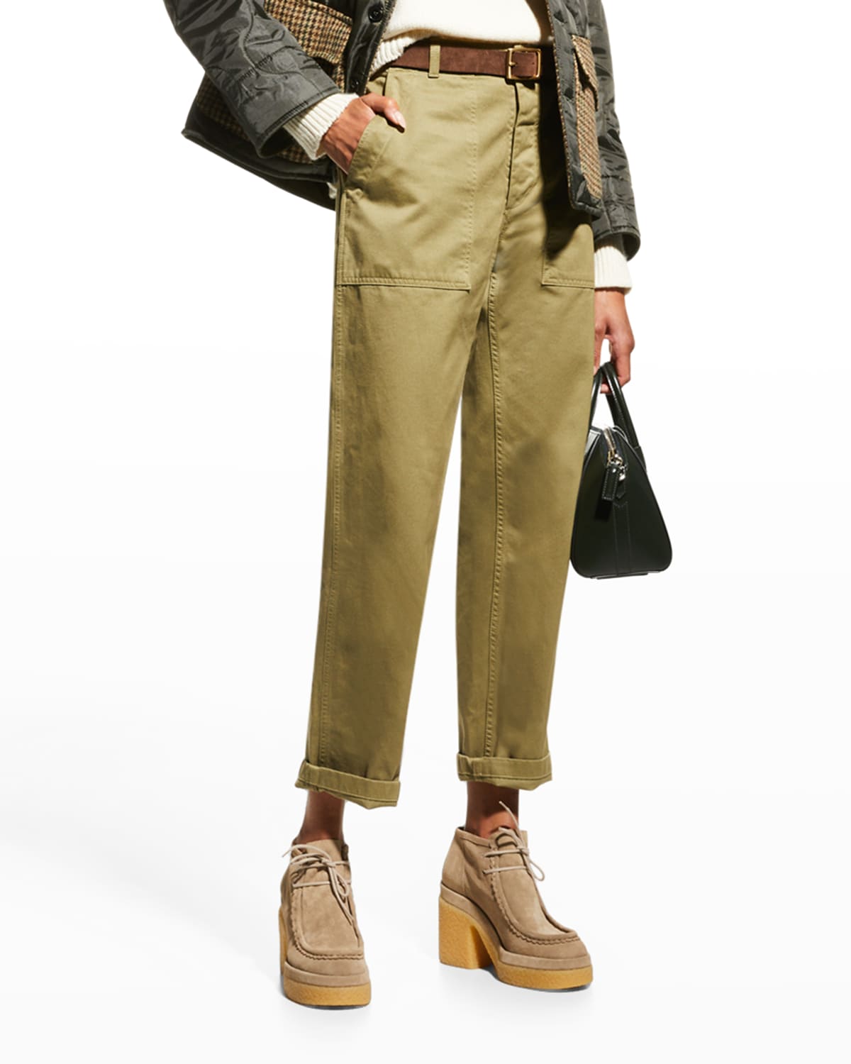 Brunello Cucinelli Mid-Rise Straight-Leg Ankle Trousers | Neiman Marcus