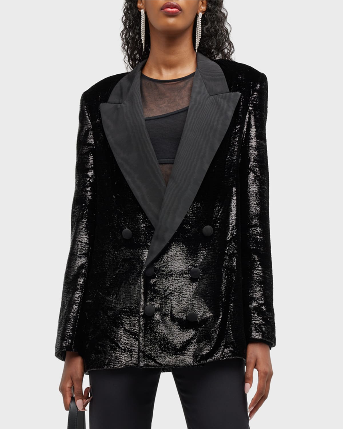 Elie Saab Sequin Pinstriped Velvet DoubleBreasted Blazer Neiman Marcus