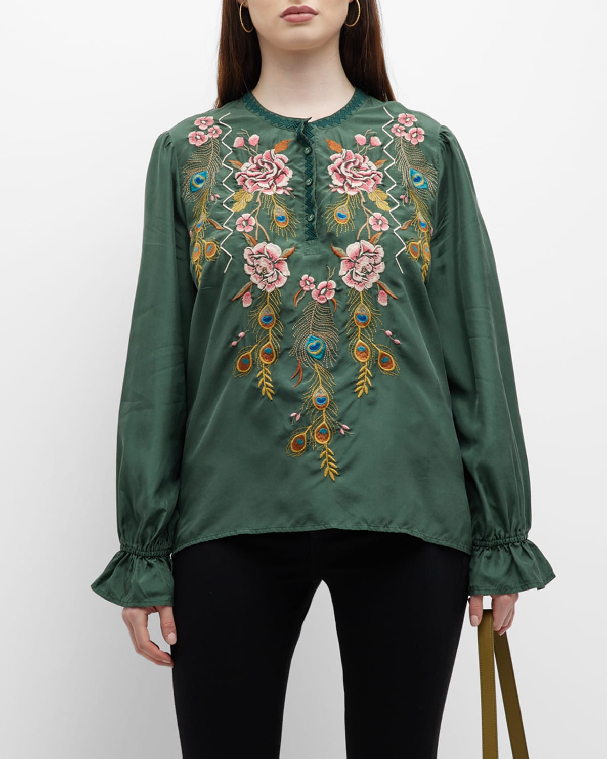 Johnny Was Plus Size Meriah Floral-Embroidered Tee | Neiman Marcus