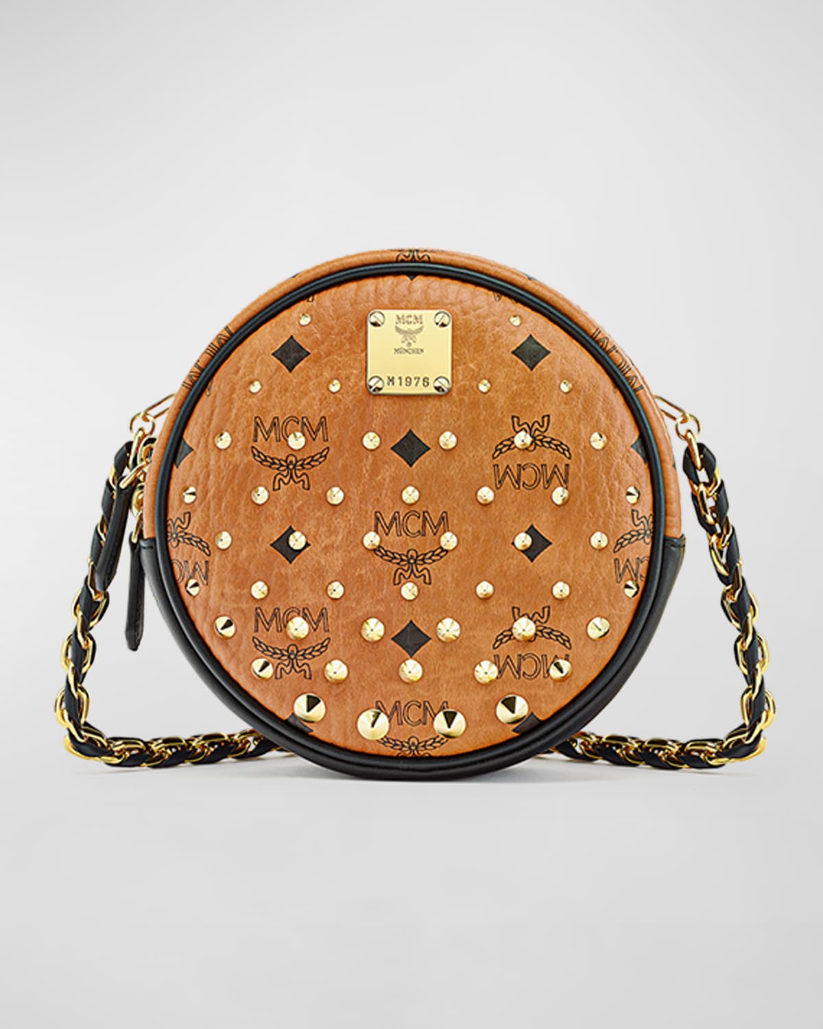 MCM Big O Mini Studded Monogram Crossbody Bag Neiman Marcus