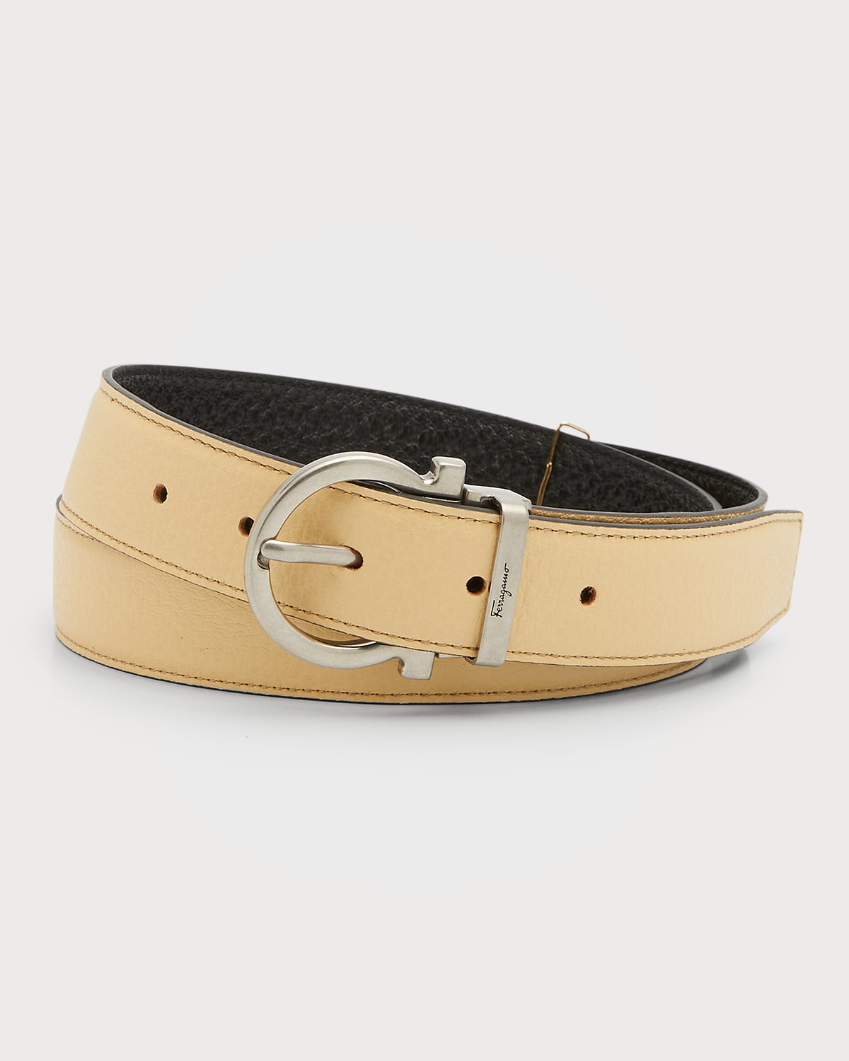 Ferragamo Men's Double Adjustable GanciniEmbossed Leather Belt