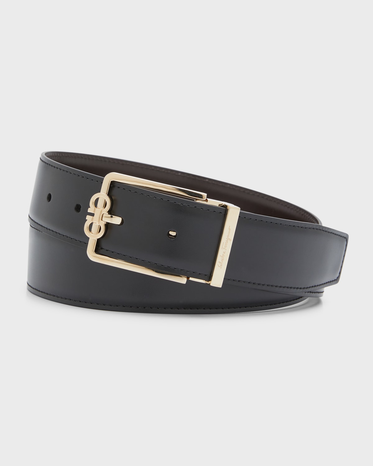 Ferragamo Men's Double Adjustable Leather Belt Neiman Marcus