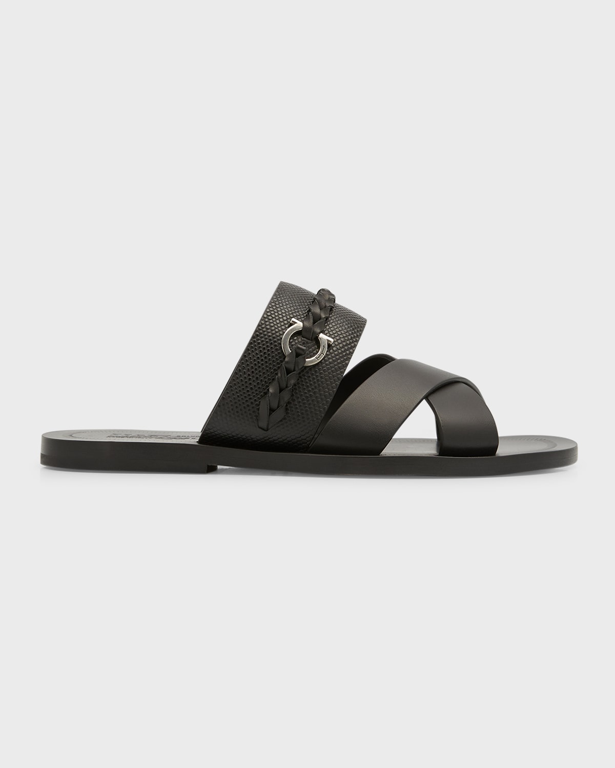 Fendi Men's O'Lock Vitel Leather Slide Sandals | Neiman Marcus