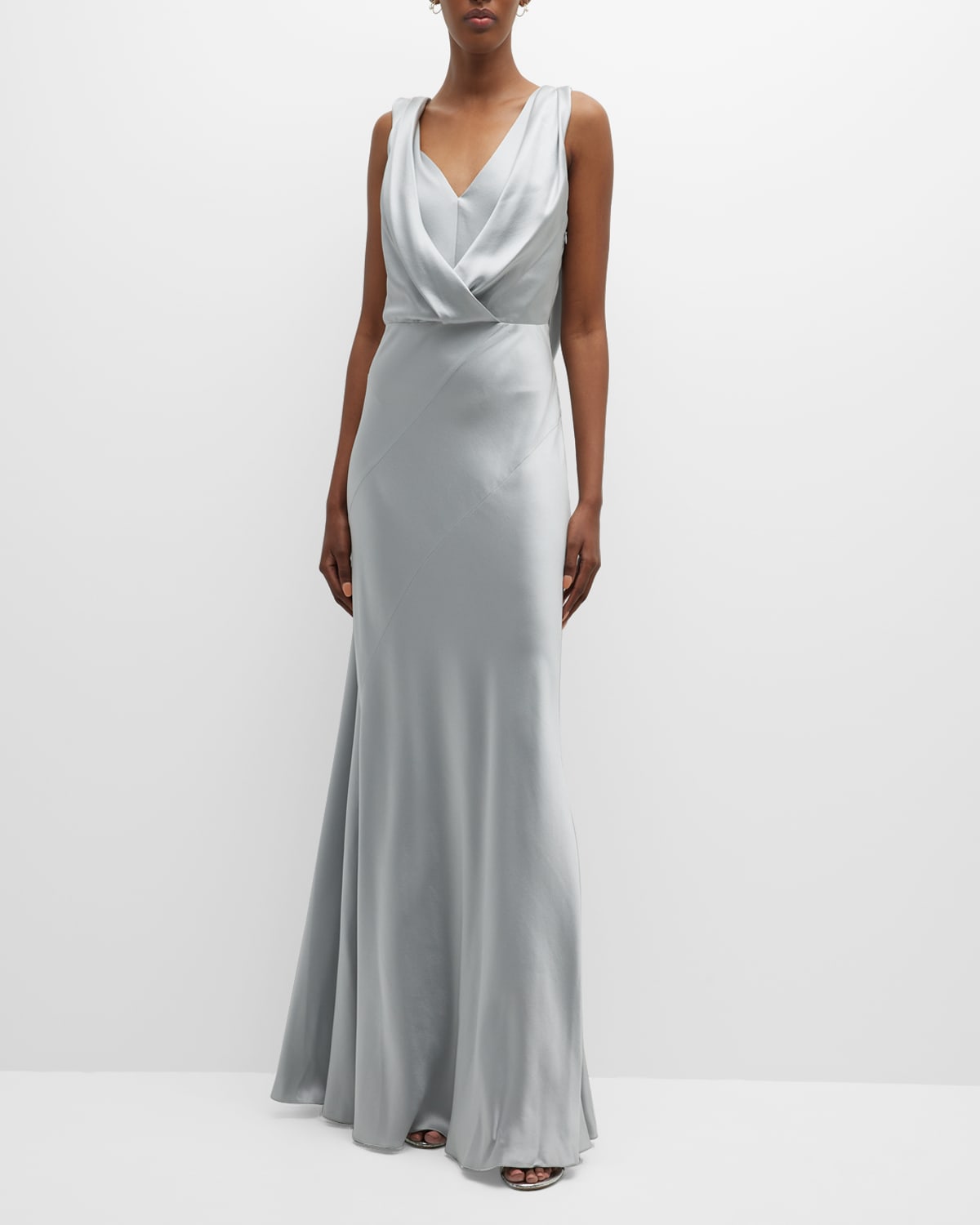 Alberta Ferretti Draped Bow Long-Sleeve Satin Gown | Neiman Marcus