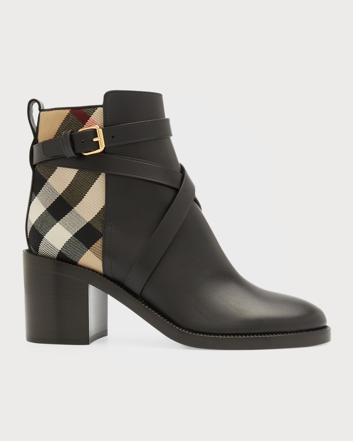 pryle check block heel bootie
