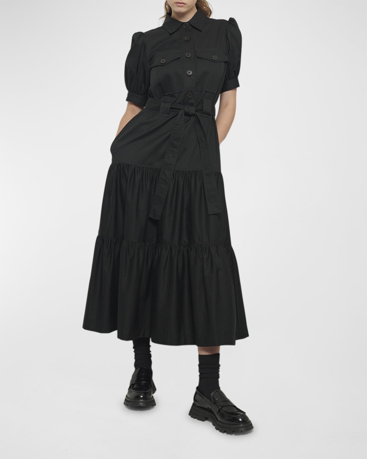YAL New York
 Button Front Tiered Midi Skirt