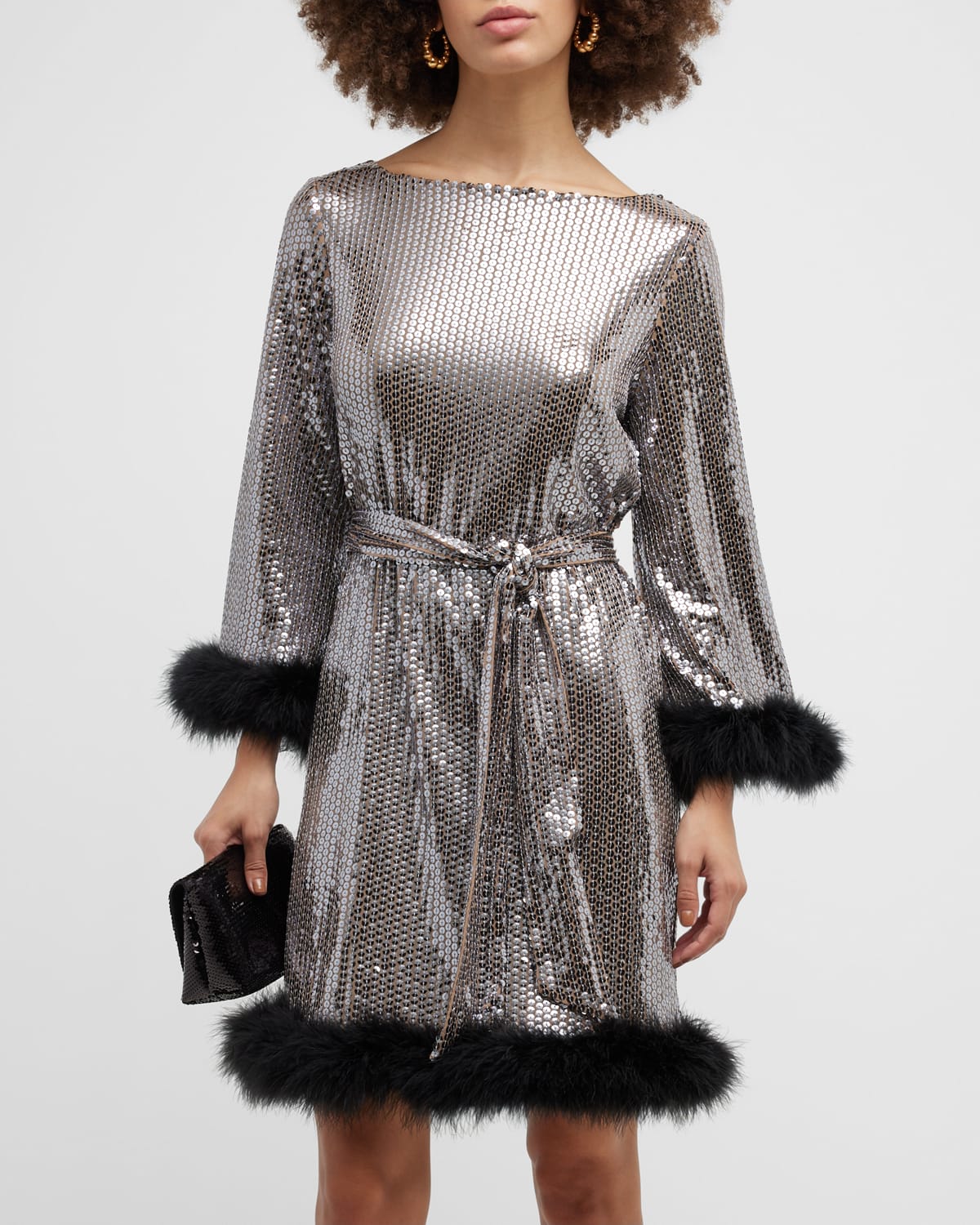 16ARLINGTON Syrma FeatherTrim Sequin Mini Dress Neiman Marcus