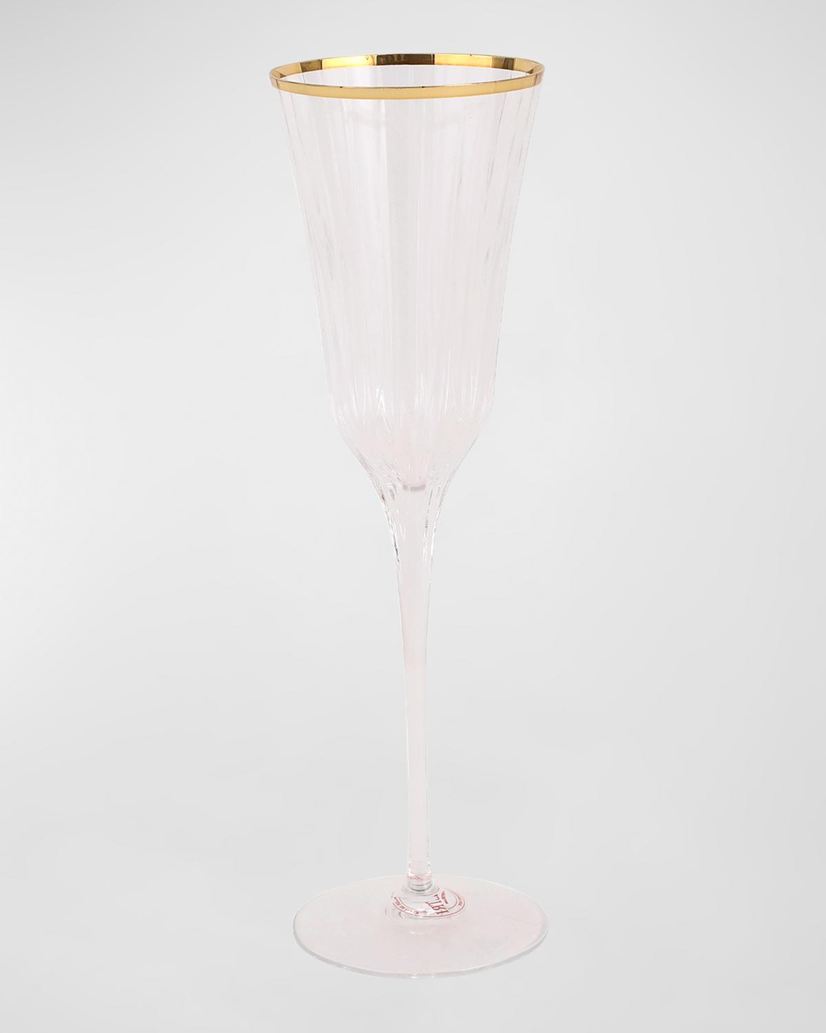 Vietri Optical Gold Stemmed Water Glasses - 11 Oz Handcrafted Italian Stemware With Gold Accent