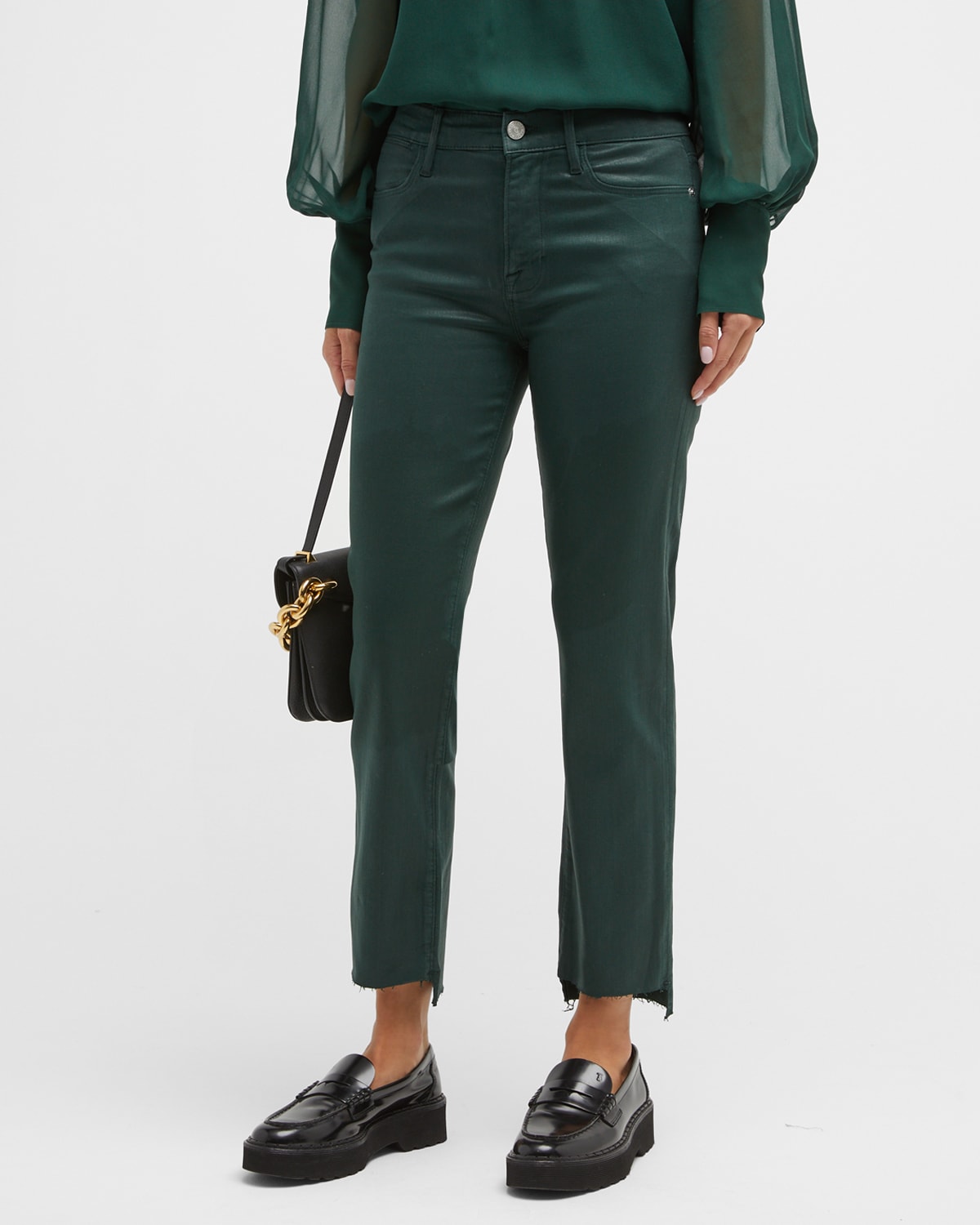 FRAME Le High Straight Slim Coated Ankle Jeans | Neiman Marcus