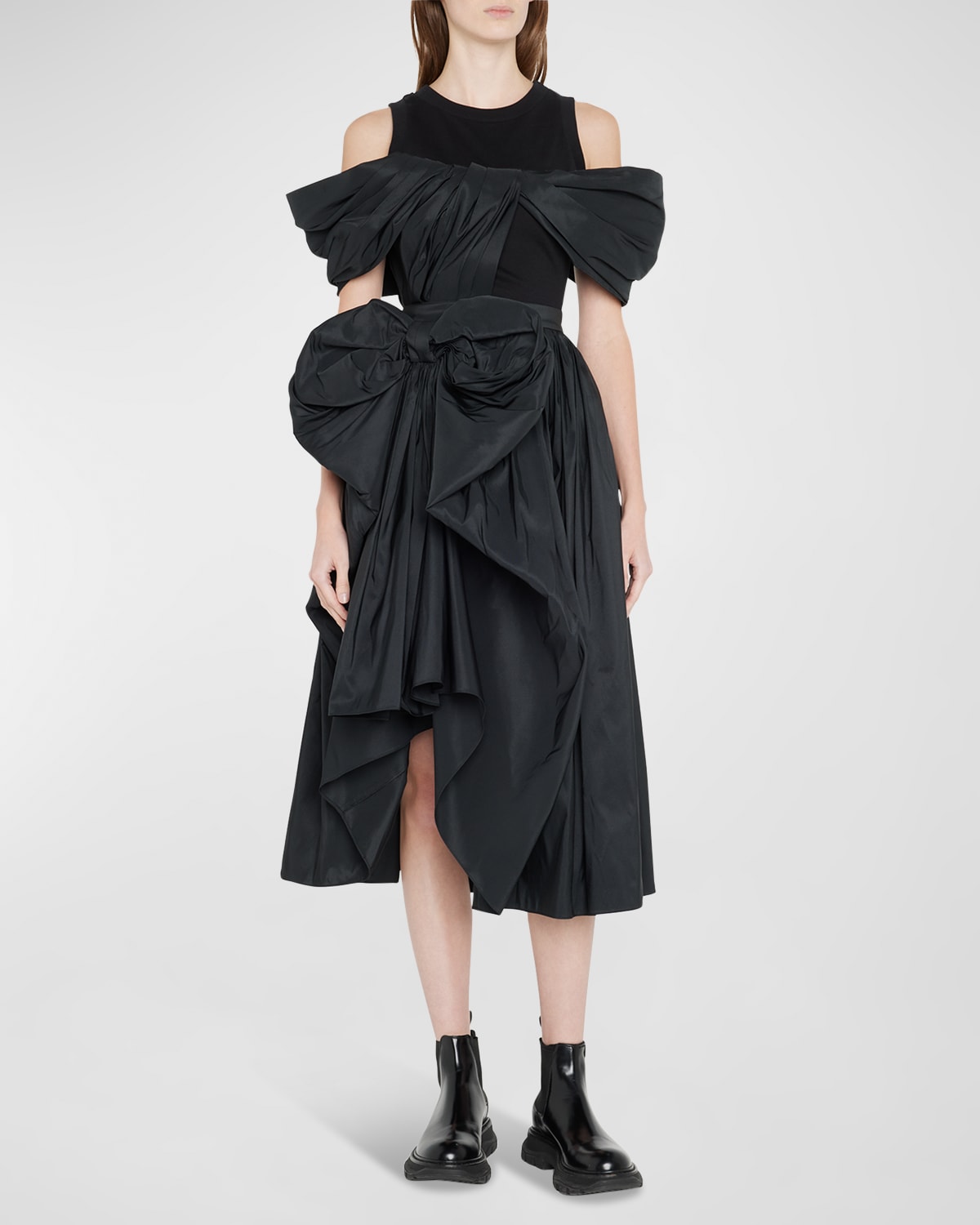 Alexander McQueen Side Drape Long-Sleeve Midi Dress | Neiman Marcus