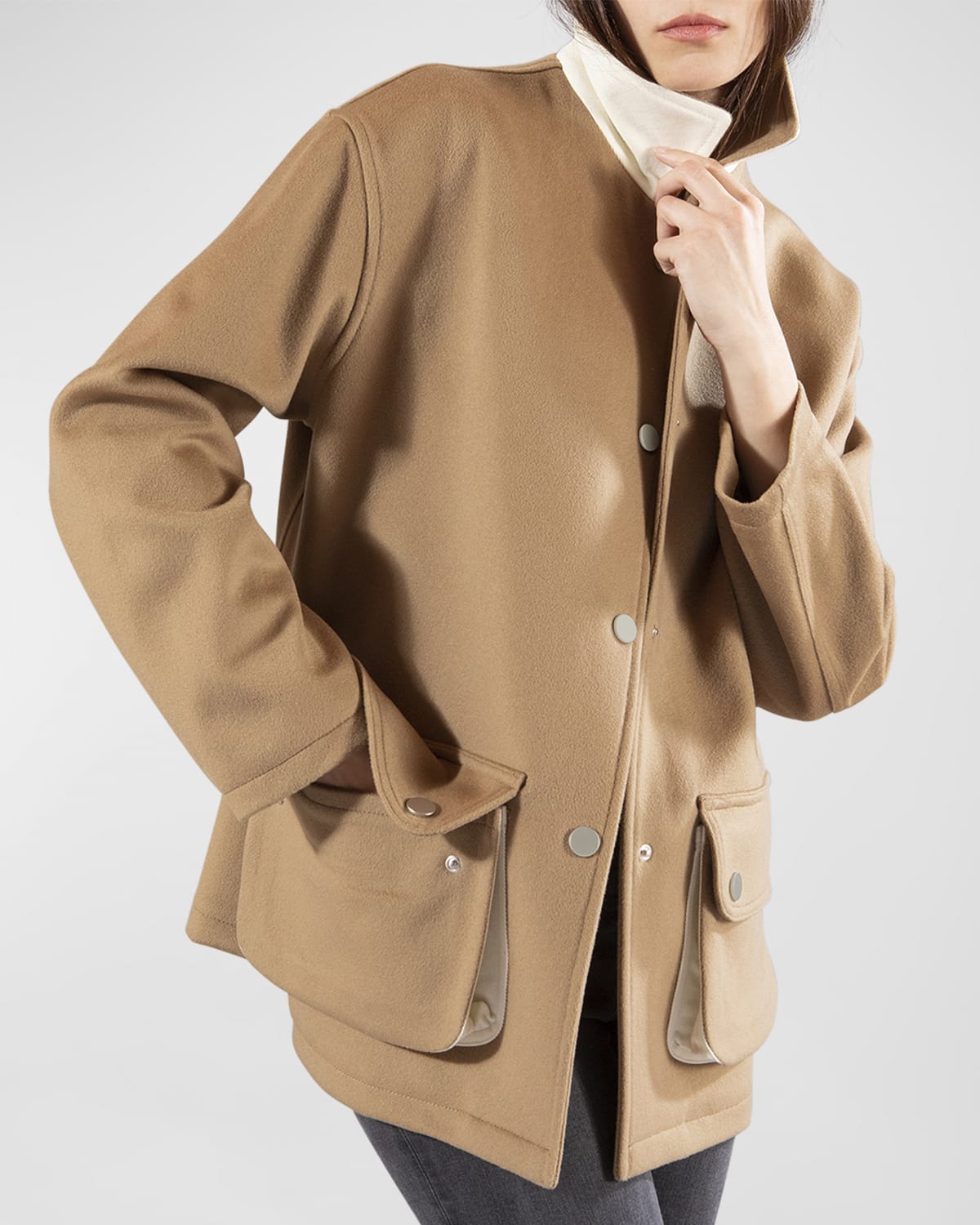 Sofia Cashmere Alpaca Snap Button Coat Neiman Marcus