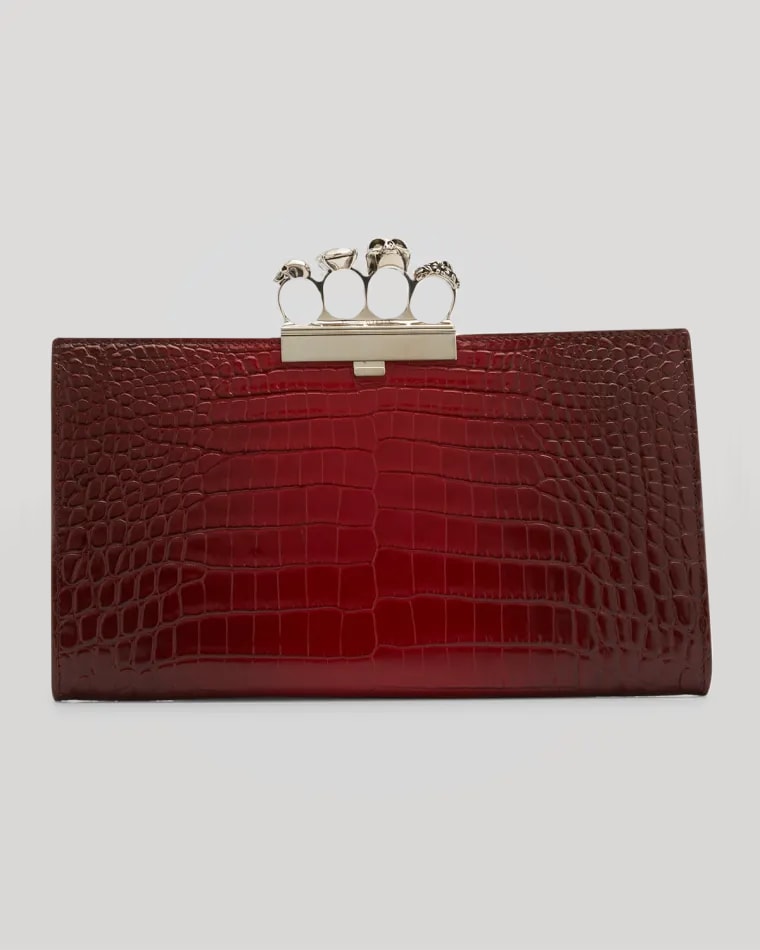 Alexander McQueen Shiny Croc-Embossed Flat Knuckle Clutch Bag | Neiman ...