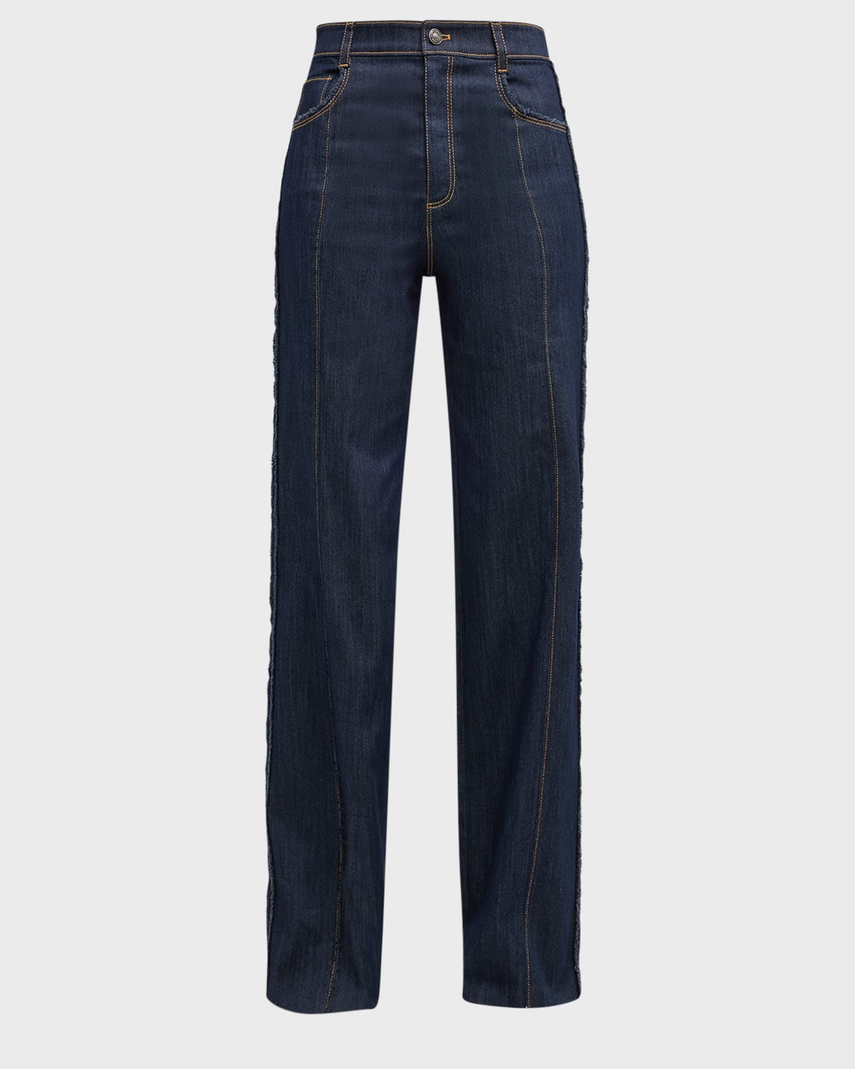 Cinq a Sept Dakota HighRise Belted Topstitched Denim Flare Pants