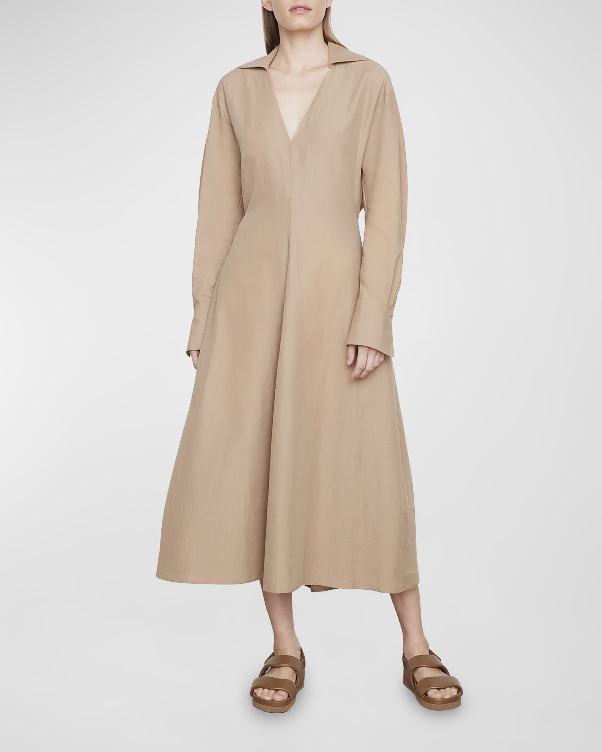 Vince Button-Front Leather Midi Shirtdress | Neiman Marcus