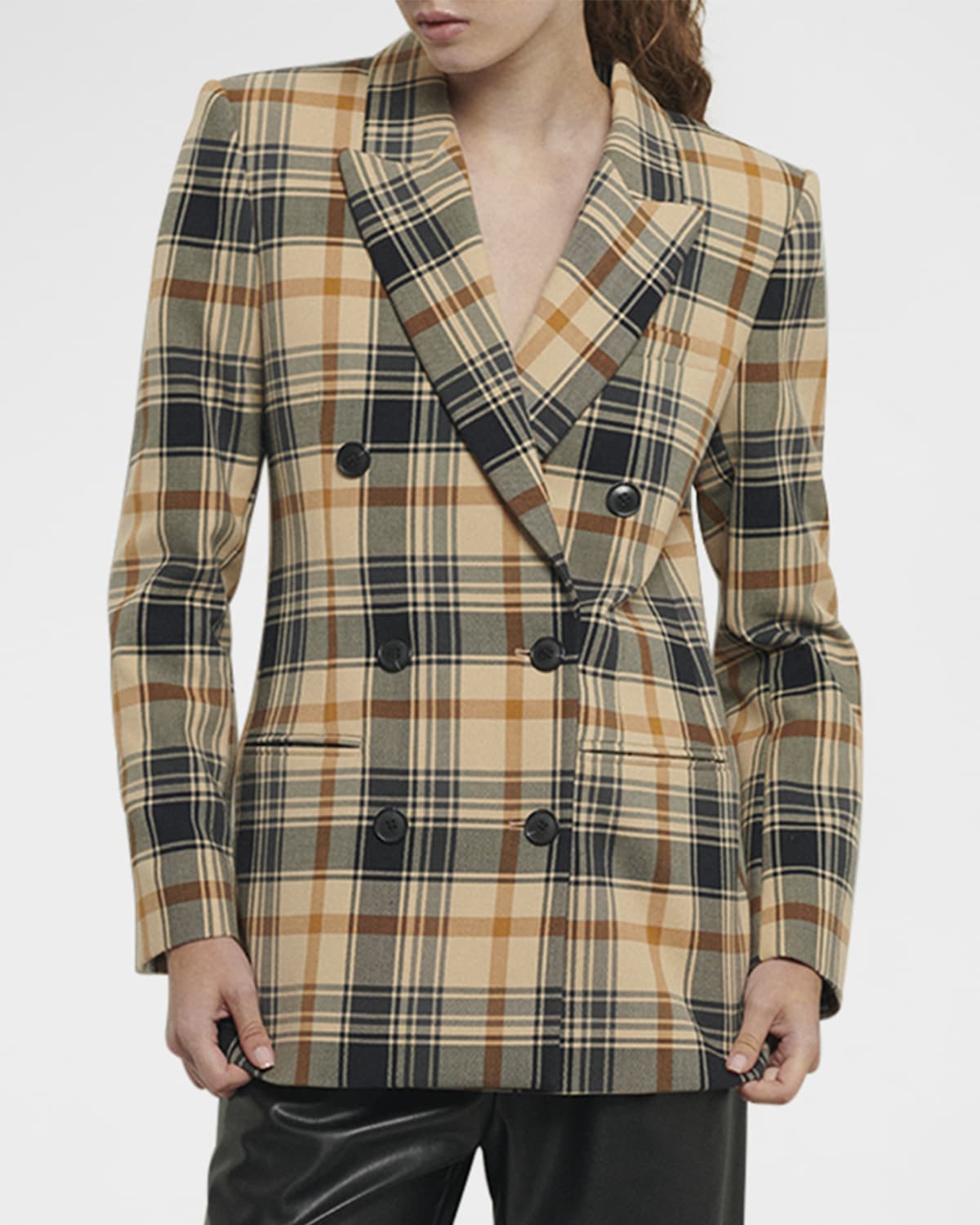 Fashion Pink Plaid Heart Print Coat Women Lapel Lantern Sleeve Notched Double Breasted Jacket Autumn Grace Female Outwear