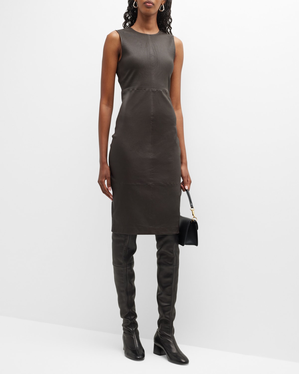 Ferragamo Vernice Patent-Leather Sleeveless Midi Dress | Neiman Marcus