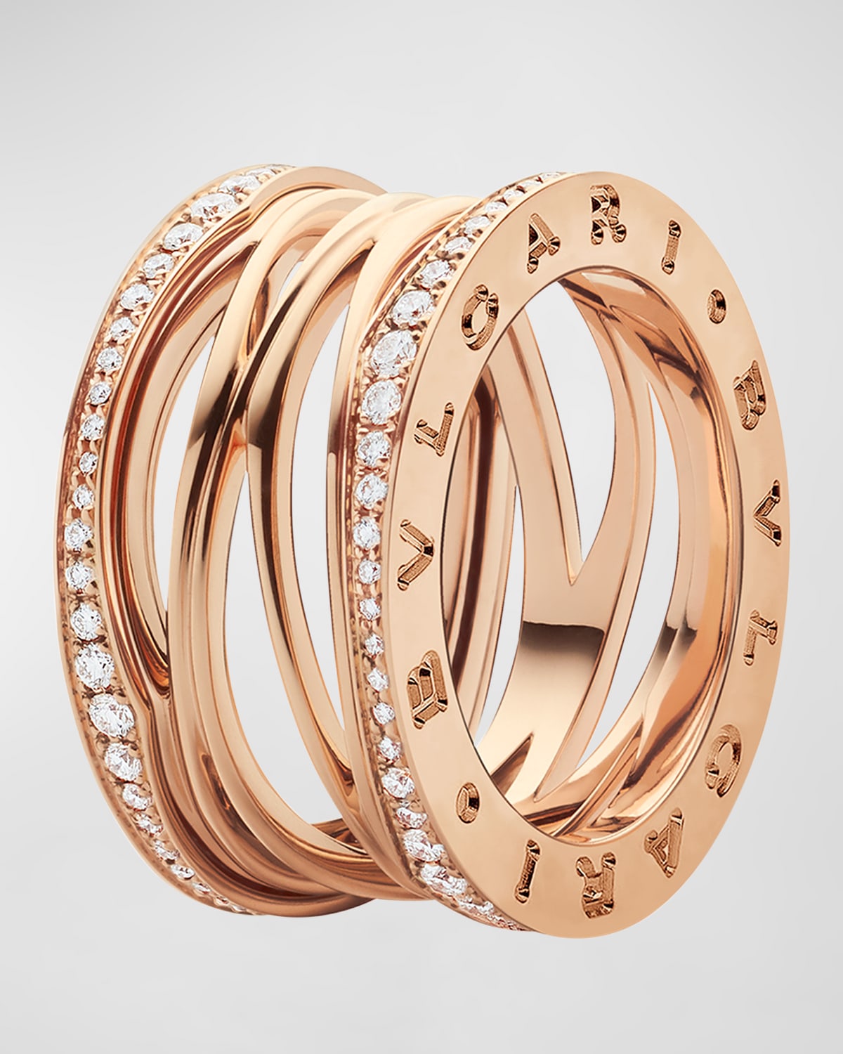 BVLGARI B.Zero1 18k Rose Gold 4-Band Ring With Diamond Sides, Size 54 ...