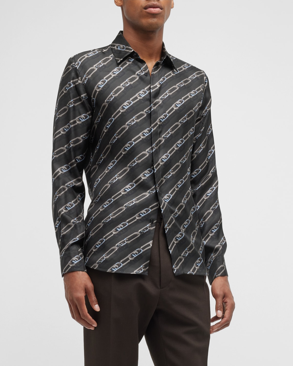 Versace Men's HeritagePrint Silk Sport Shirt Neiman Marcus