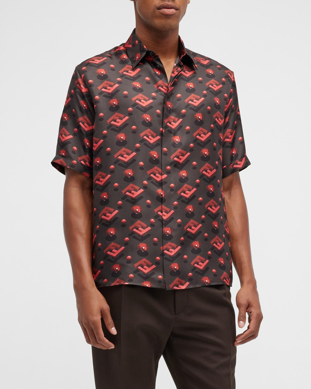 Fendi Men's Lock Silk Sport Shirt | Neiman Marcus