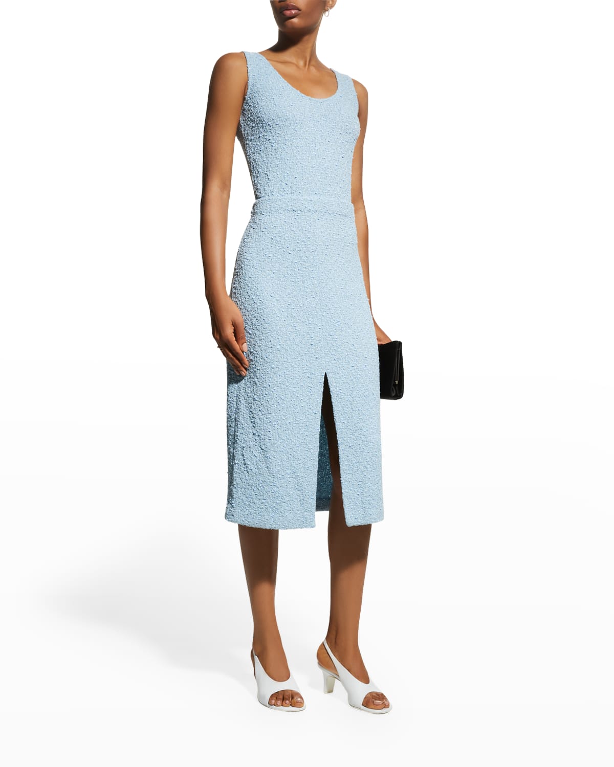St. John Plaid Boucle Tweed Knit Button-Front Midi Skirt | Neiman Marcus