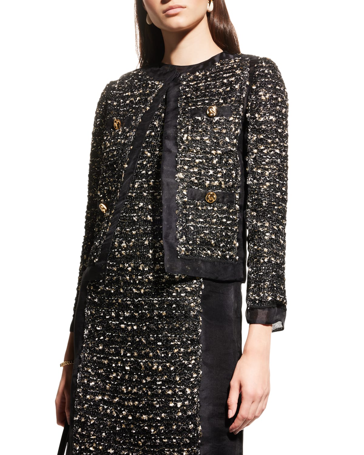 St. John Metallic Eyelash Tweed Short Jacket | Neiman Marcus