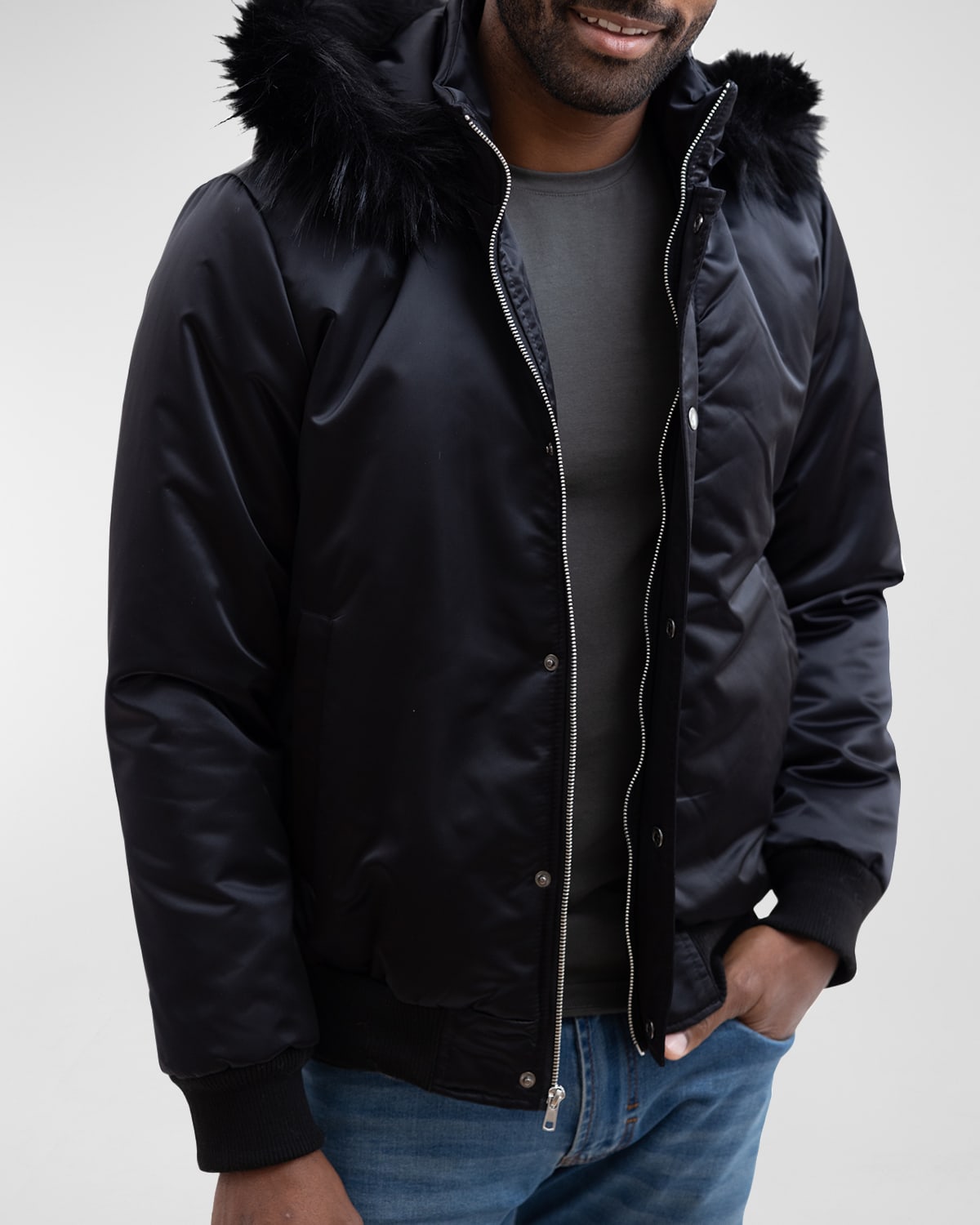 Faux Leather Collared Bomber Jackets