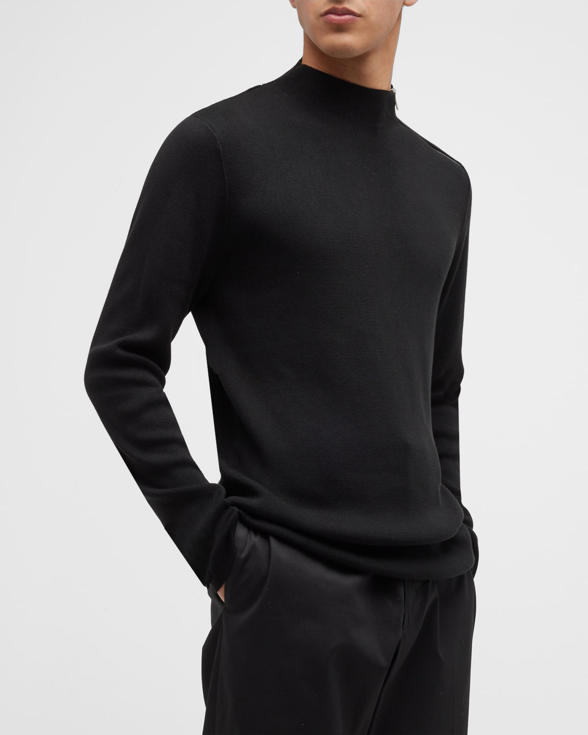 Karl Lagerfeld Paris Men's Colorblock Mock-Neck Zip Sweater | Neiman Marcus