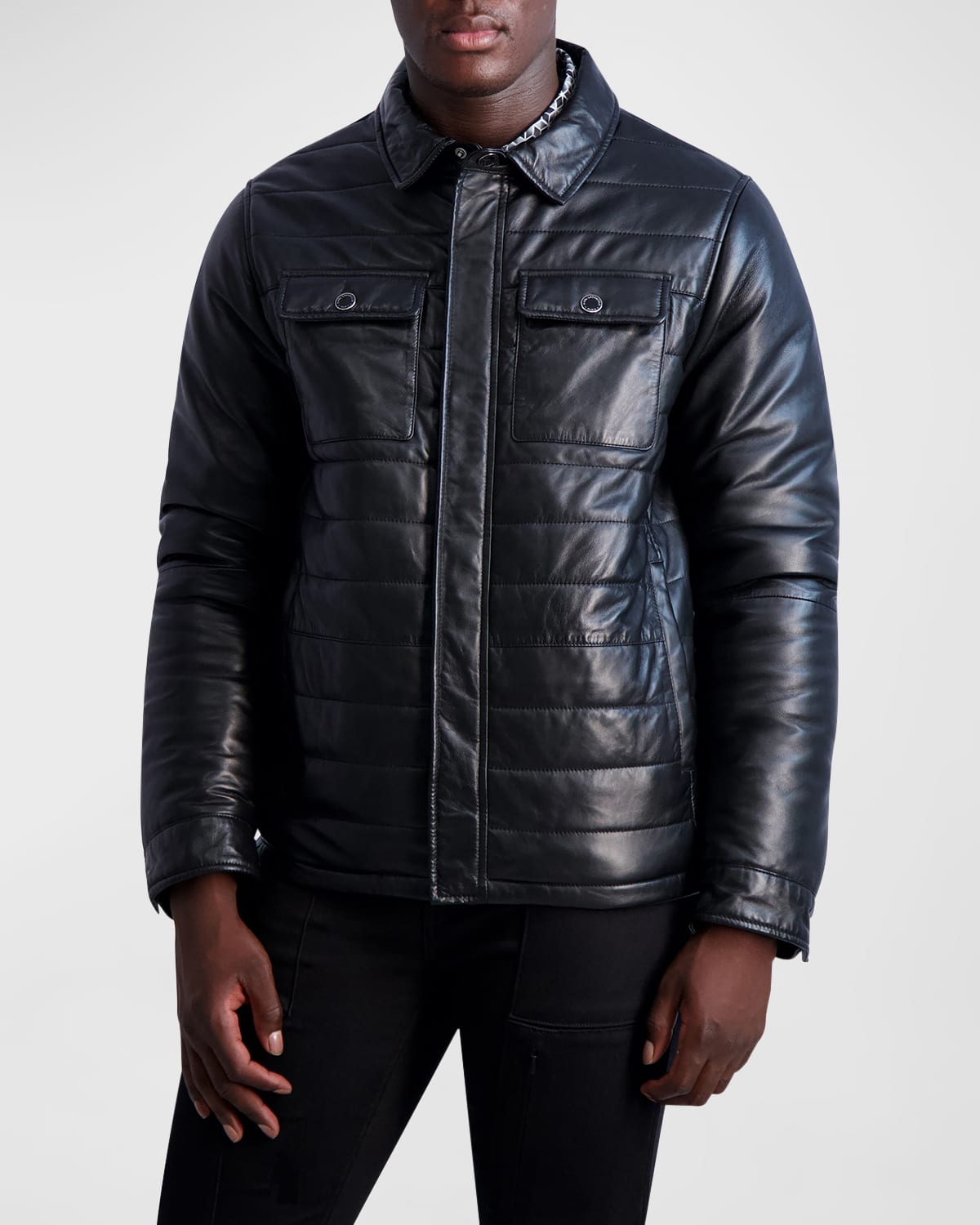 Neiman Marcus Mens Nappa Leather Bomber Jacket Neiman Marcus 