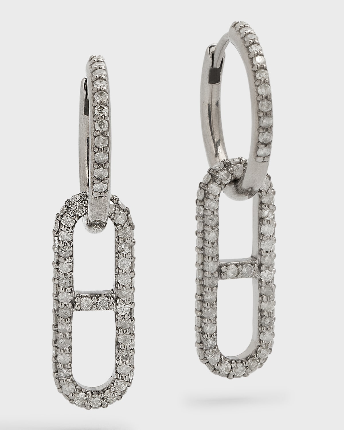 Sheryl Lowe Sterling Silver Pave Diamond Hoop Earrings with Fringe
