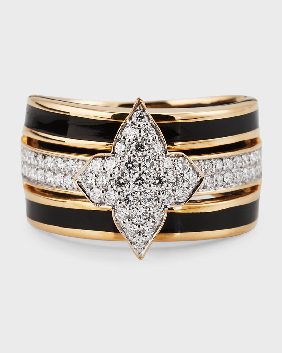 Farah Khan Atelier 18K Yellow Gold Piano Black Edgy Ring, Size 7 ...